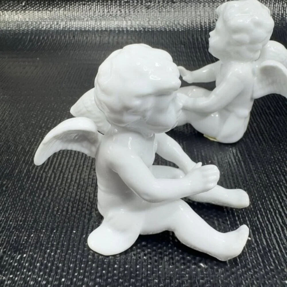 Fitz And Floyd White Porcelain Angel Cherub Set 2‎ Figurine W Original Stickers